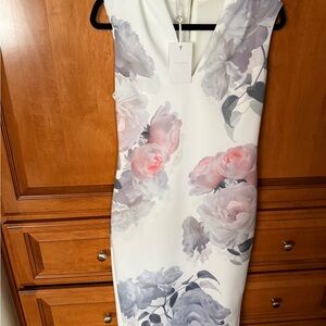 Ted Baker White Cream Sheath Dress V-Neck Midi